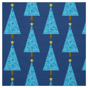 Blue flowers on a modern Christmas tree Fabric