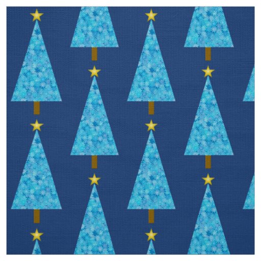 Blue flowers on a modern Christmas tree Fabric