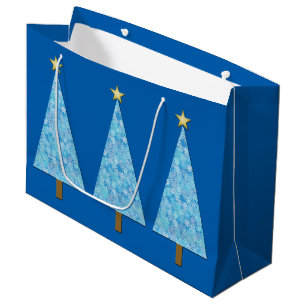 Blue flowers on a modern Christmas tree Large Gift Bag