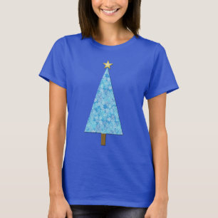 Blue flowers on a modern Christmas tree T-Shirt