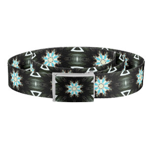 blue flowers on black belt