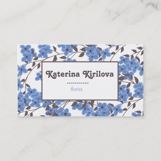 Blue flowers on branches business card (Front)