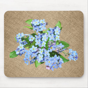 Blue Flowers on Burlap Country Mousepad