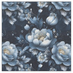 Blue Flowers on Dark Blue Fabric