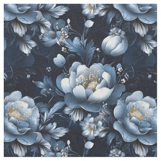 Blue Flowers on Dark Blue Fabric