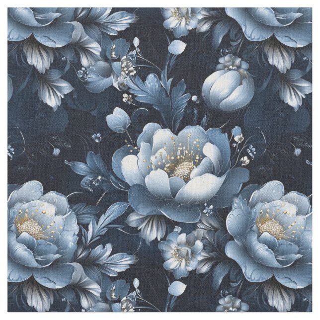 Blue Flowers on Dark Blue Fabric (Close Up)