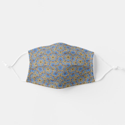 Blue Flowers on Gold Penrose Adult Cloth Face Mask