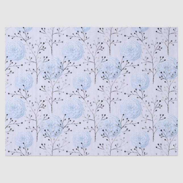Blue Flowers on Light Blue Decoupage Tissue Paper (Front)