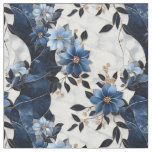 Blue Flowers on Marble  Fabric