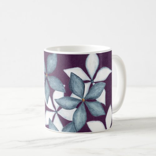 Blue flowers on plum background coffee mug
