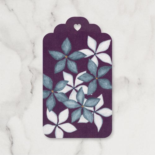 Blue flowers on plum background foil gift tags