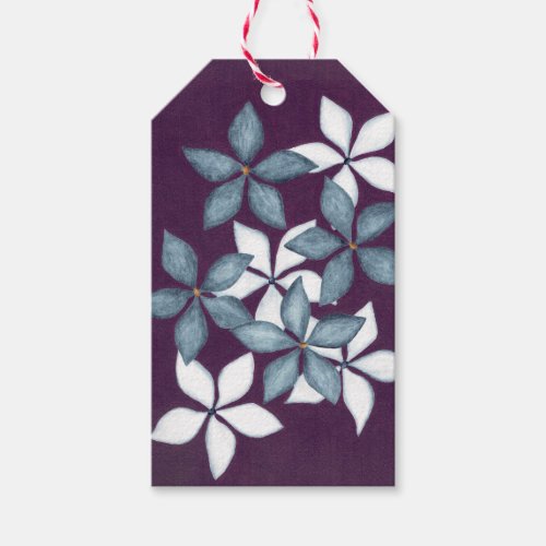 Blue flowers on plum background gift tags