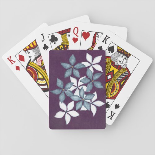 Blue flowers on plum background playing cards