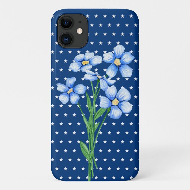 blue flowers on white stars Case-Mate iPhone case (Back)