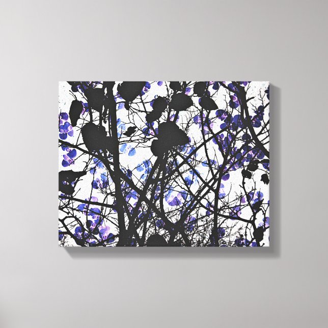 Blue flowers on winter tree concept digital art canvas print (Front)