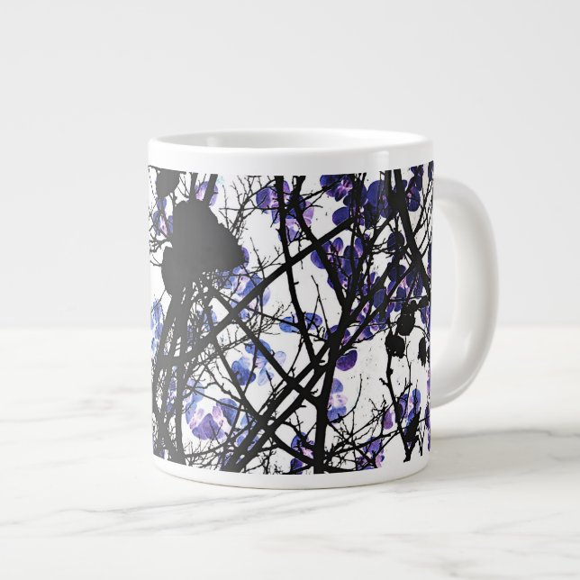 Blue flowers on winter tree concept digital art giant coffee mug (Front Right)