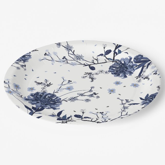 Blue flowers paper plates (Angled)
