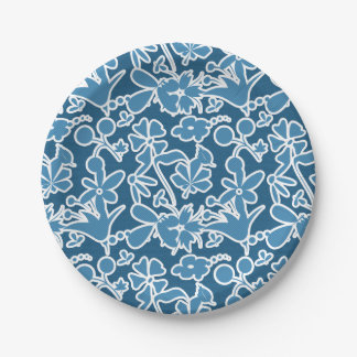 Blue flowers paper plates