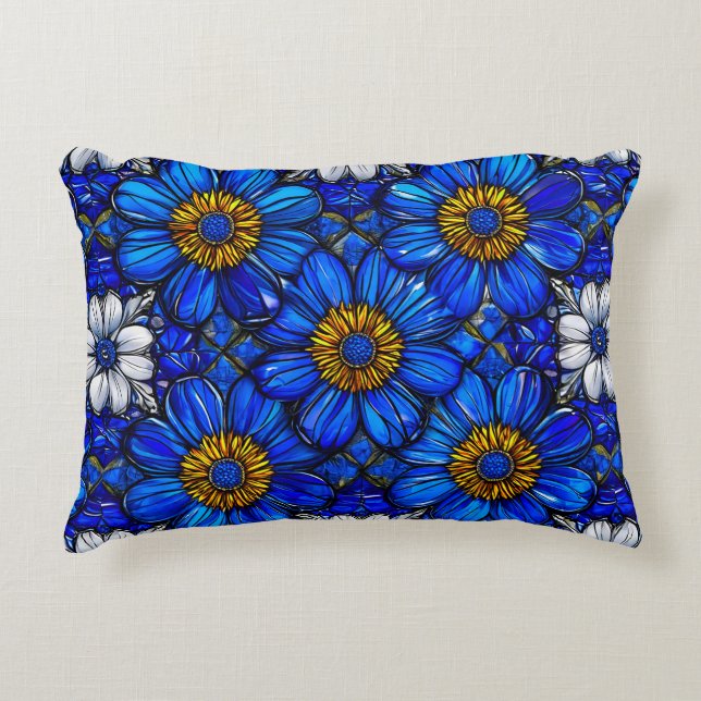 Blue flowers pattern accent pillow (Front)