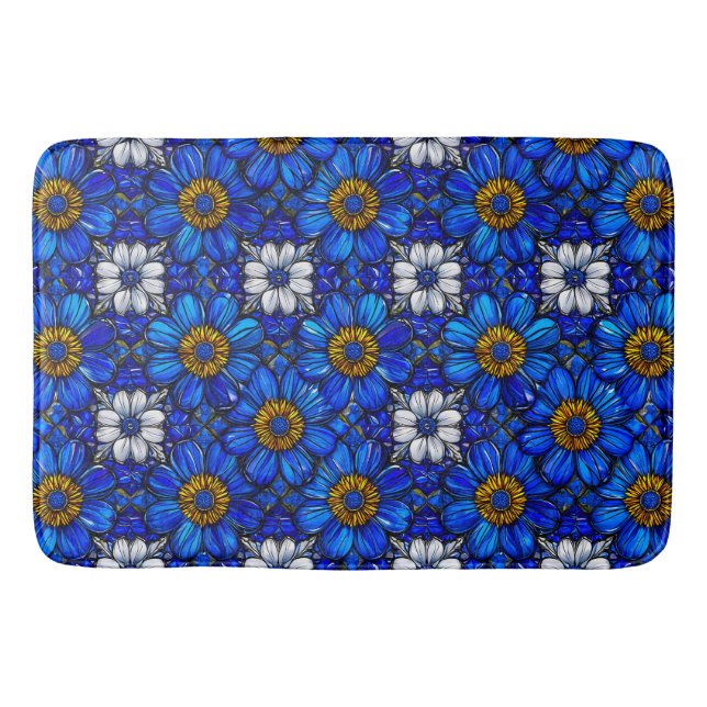 Blue flowers pattern bath mat (Front)