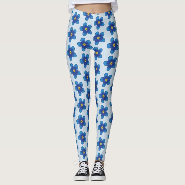Blue flowers pattern Custom Leggings (Front)
