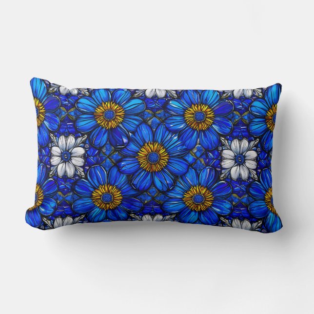 Blue flowers pattern lumbar pillow (Front)