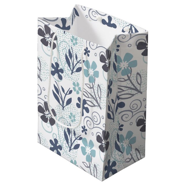 Blue Flowers Pattern Medium Gift Bag (Front Angled)