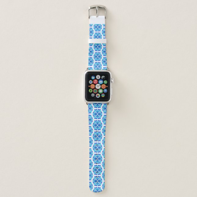 Blue Flowers, Pattern Of Flowers, Floral Pattern Apple Watch Band (Front)