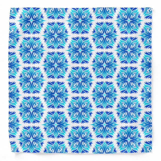 Blue Flowers, Pattern Of Flowers, Floral Pattern Bandana (Front)