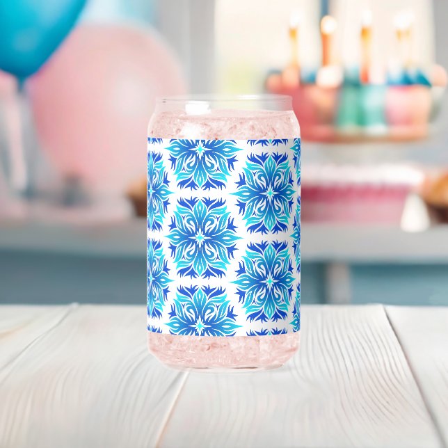 Blue Flowers, Pattern Of Flowers, Floral Pattern Can Glass (Insitu (Baby Shower))
