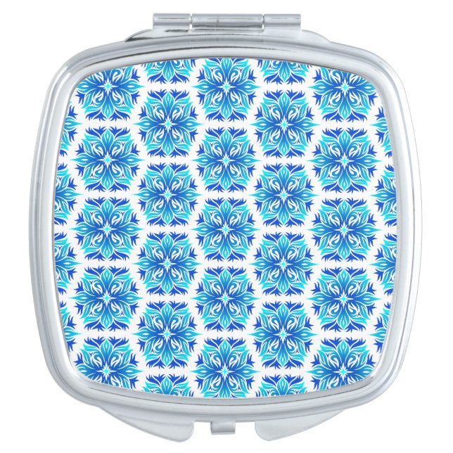 Blue Flowers, Pattern Of Flowers, Floral Pattern Compact Mirror (Front)