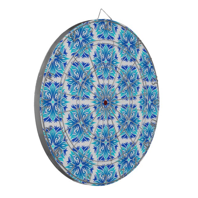 Blue Flowers, Pattern Of Flowers, Floral Pattern Dart Board (Front Left)