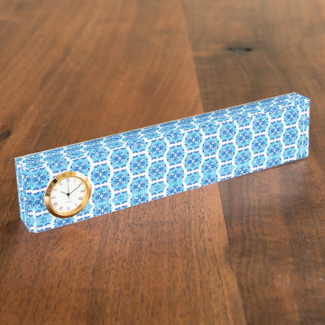 Blue Flowers, Pattern Of Flowers, Floral Pattern Desk Name Plate (Side)