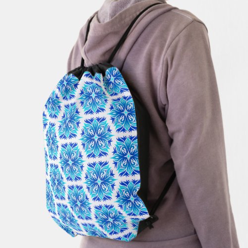 Blue Flowers Pattern Of Flowers Floral Pattern Drawstring Bag