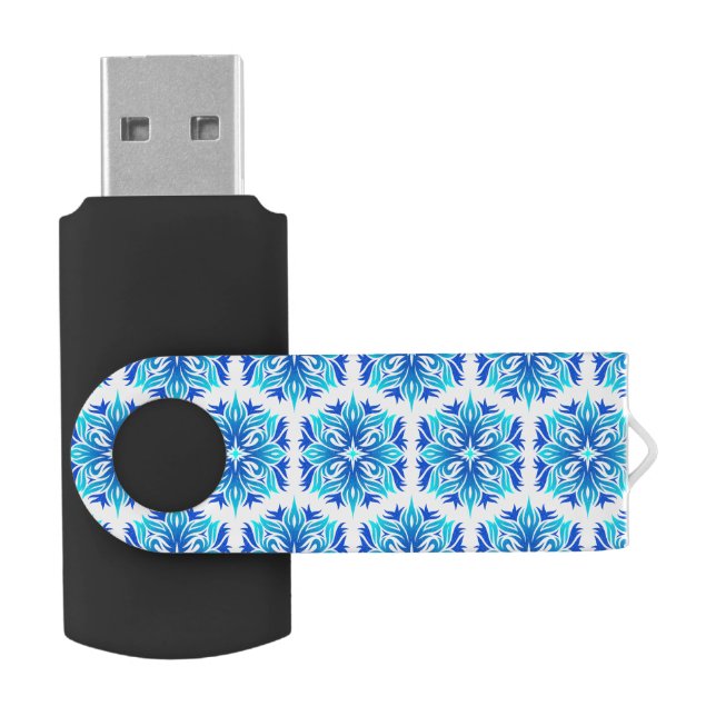 Blue Flowers, Pattern Of Flowers, Floral Pattern Flash Drive (Opened)