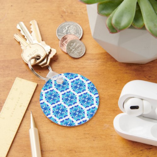 Blue Flowers Pattern Of Flowers Floral Pattern Keychain