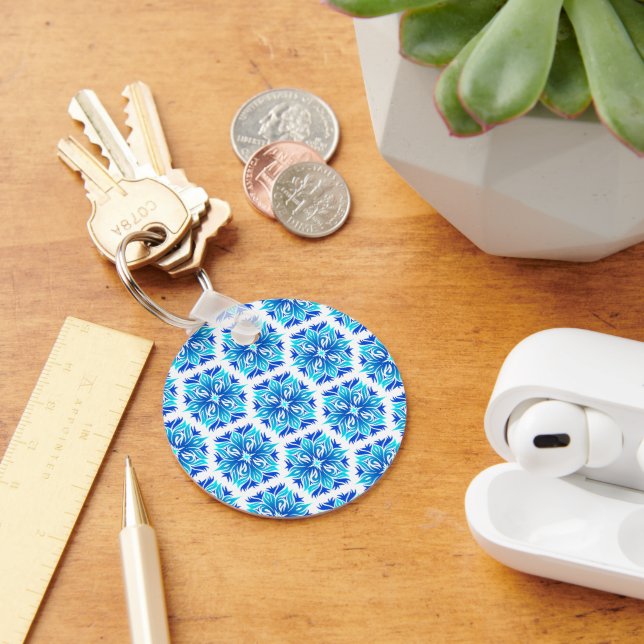 Blue Flowers, Pattern Of Flowers, Floral Pattern Keychain (Desk)
