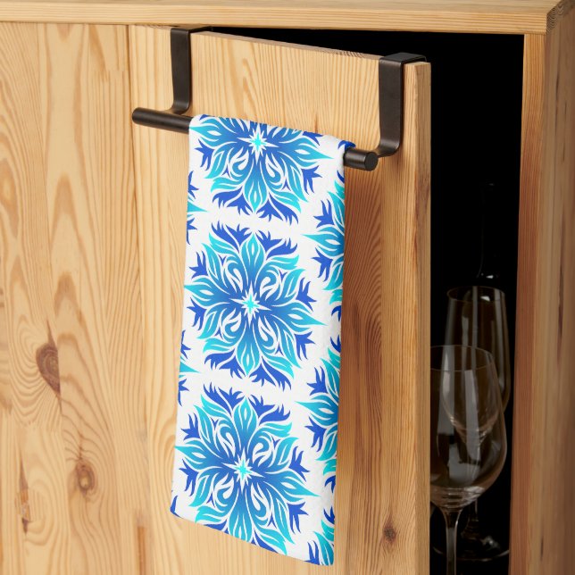 Blue Flowers, Pattern Of Flowers, Floral Pattern Kitchen Towel (Thirds Fold)