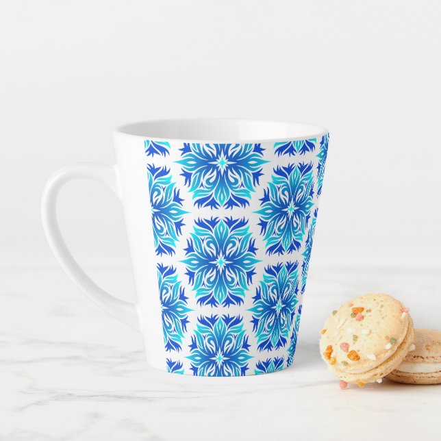 Blue Flowers, Pattern Of Flowers, Floral Pattern Latte Mug (In Situ)
