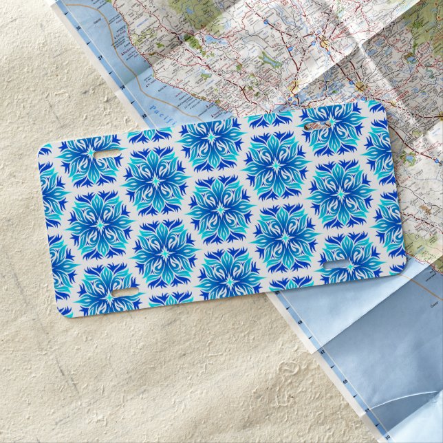 Blue Flowers, Pattern Of Flowers, Floral Pattern License Plate (In Situ)