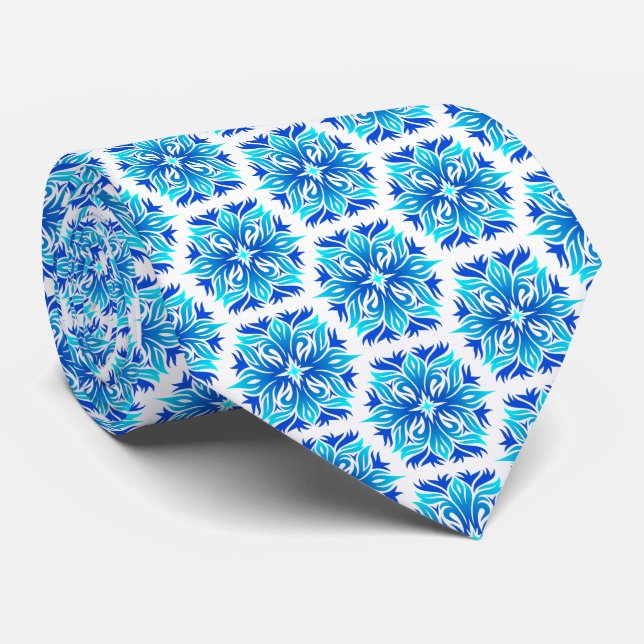 Blue Flowers, Pattern Of Flowers, Floral Pattern Neck Tie (Rolled)