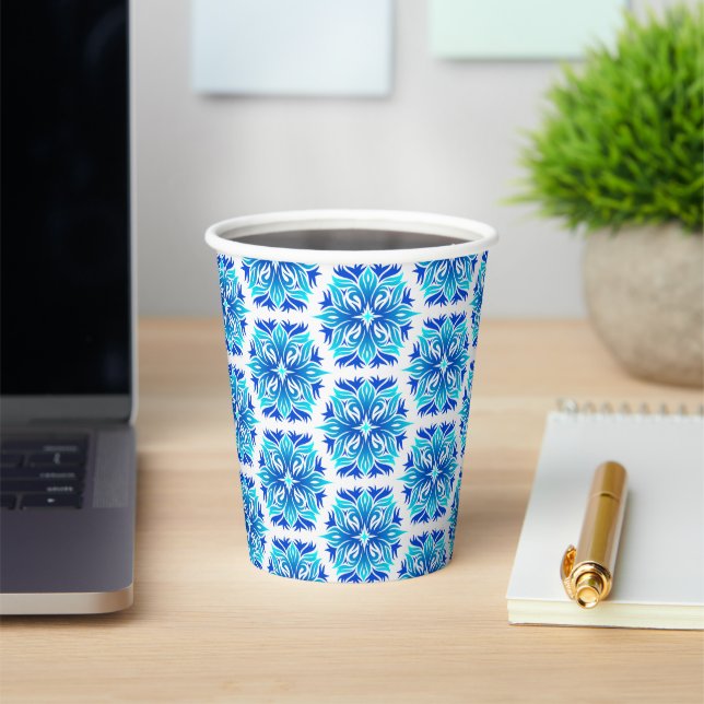 Blue Flowers, Pattern Of Flowers, Floral Pattern Paper Cups (Insitu)