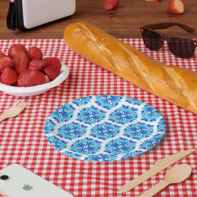 Blue Flowers, Pattern Of Flowers, Floral Pattern Paper Plates (Picnic)