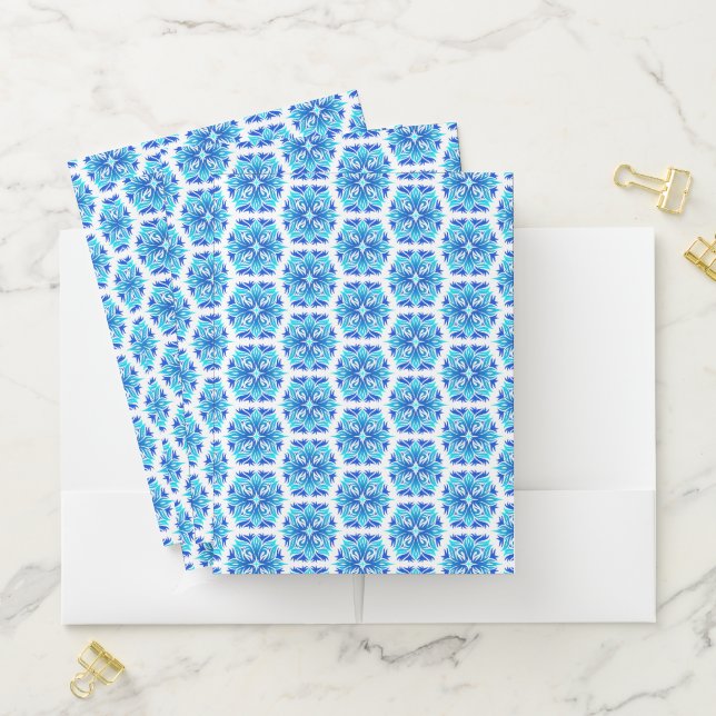 Blue Flowers, Pattern Of Flowers, Floral Pattern Pocket Folder (In Situ)
