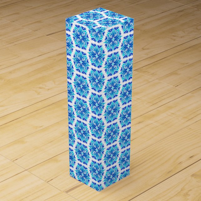 Blue Flowers, Pattern Of Flowers, Floral Pattern Wine Box (Front)