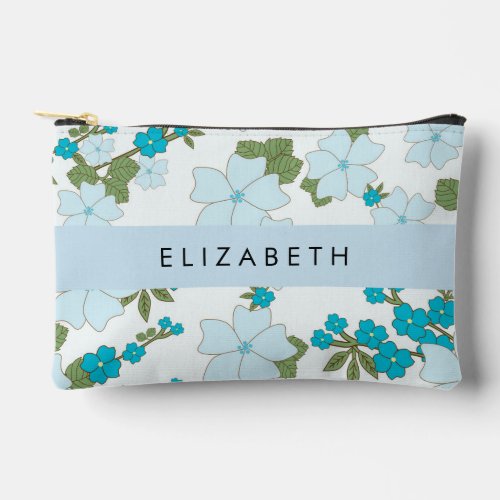 Blue Flowers Pattern Of Flowers Your Name Accessory Pouch
