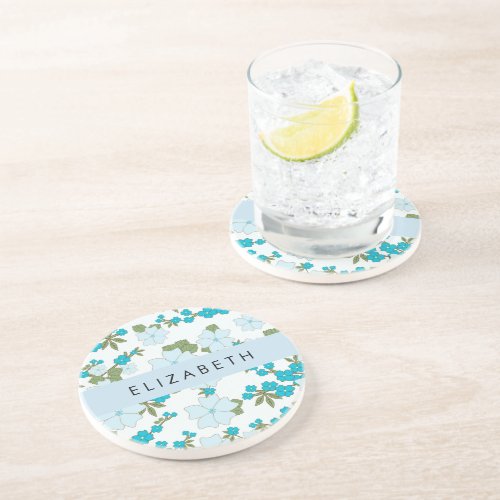 Blue Flowers Pattern Of Flowers Your Name Coaster