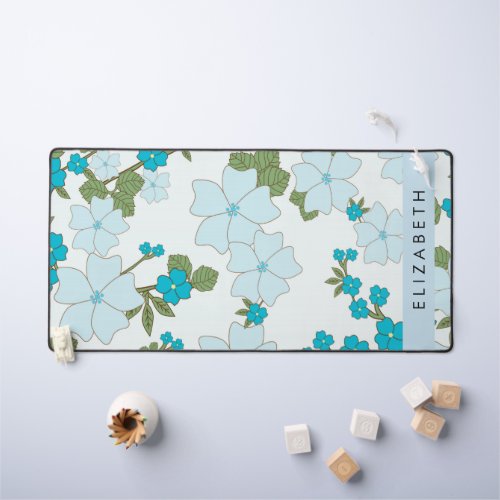 Blue Flowers Pattern Of Flowers Your Name Desk Mat