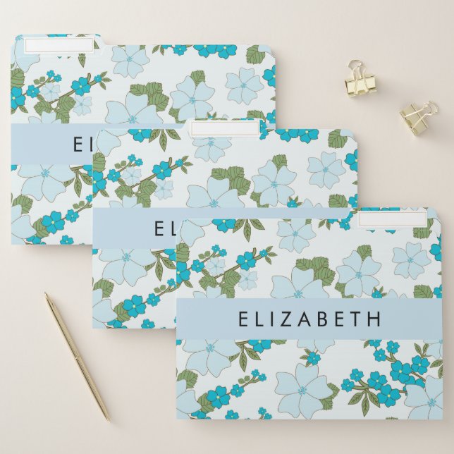 Blue Flowers, Pattern Of Flowers, Your Name File Folder (Set)
