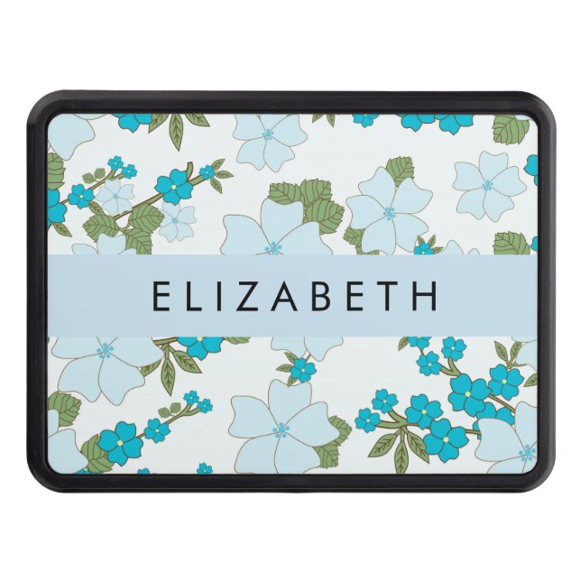 Blue Flowers, Pattern Of Flowers, Your Name Hitch Cover (Front)